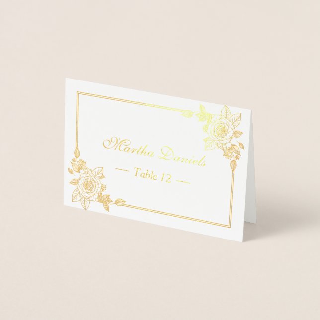 Dorée Rose Floral Gold Foil Table Place Carte d'escorte (Devant)
