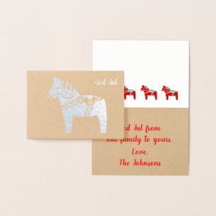 Dorée Silver Foil Dala Horse God Jul Carte de voeux