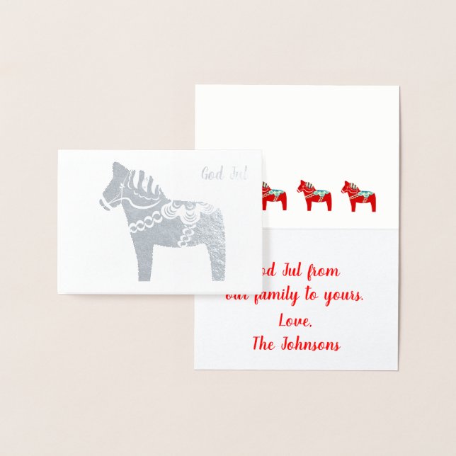 Dorée Silver Foil Dala Horse God Jul Carte de voeux (Affichage)