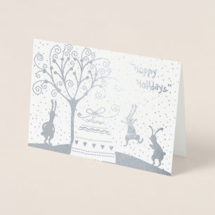 Dorée Silver Foil Hoppy Vacances Noël Carte de voeux