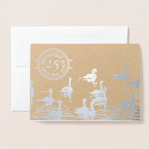Dorée Swan 25e mariage argent carte anniversaire