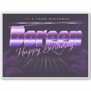 Doreen prénom autocollant rétro lilas anniversaire