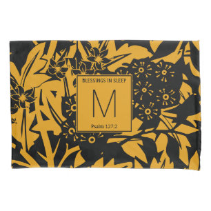 D'oreillers Housse de coussin à monogramme floral jaune noir