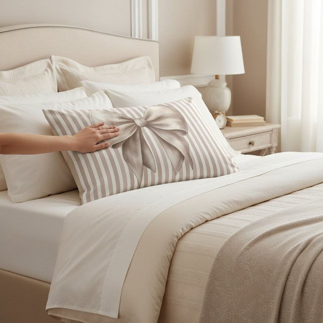 D'oreillers Housse de coussin à nœud beige chic avec rayures v (Créateur téléchargé)