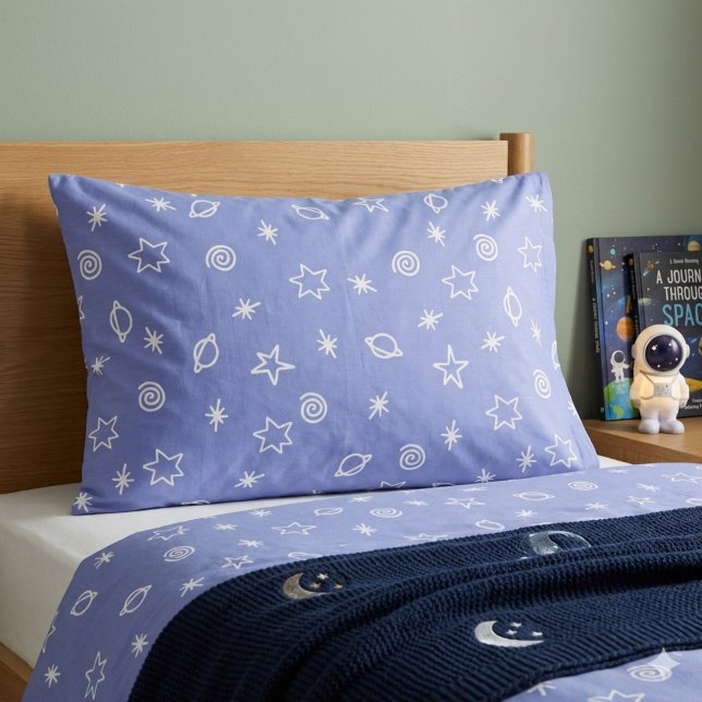 D'oreillers Housse de Coussin Bleu Espace Doodle Étoiles Planè (Créateur téléchargé)