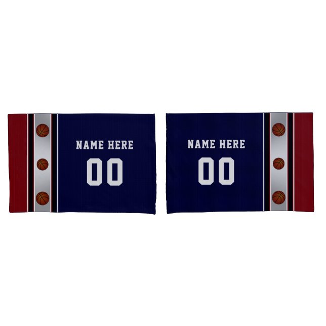 D'oreillers Housse de coussin de basketball rouge foncé, blanc (devant-Set)