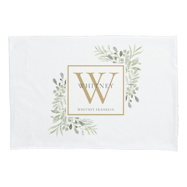 D'oreillers Housse de coussin élégante à monogramme doré et ve (devant)
