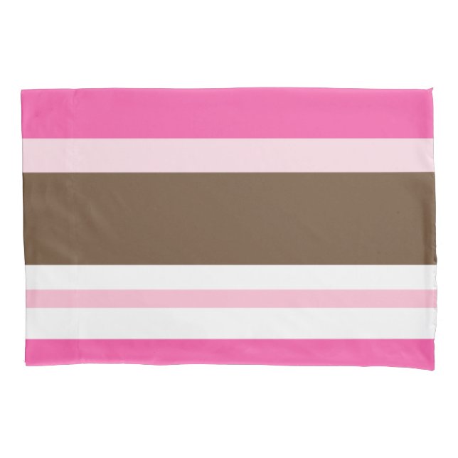 D'oreillers Housse de Coussin Marron et Rose à Rayures (devant)
