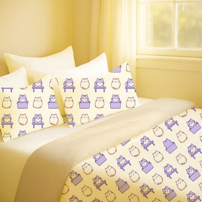 D'oreillers Housse de Coussin Mignonne Chat Lavande Rond Douce (Kawaii Lavender Chonky Cat Pastel Cute Pillowcase)