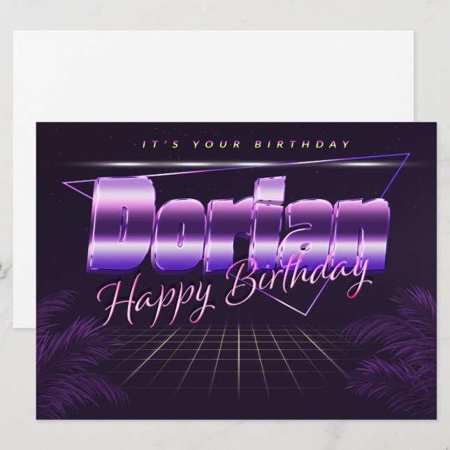 Dorian Nom Prénom carte rétro lilas Anniversaire (Devant / Derrière)