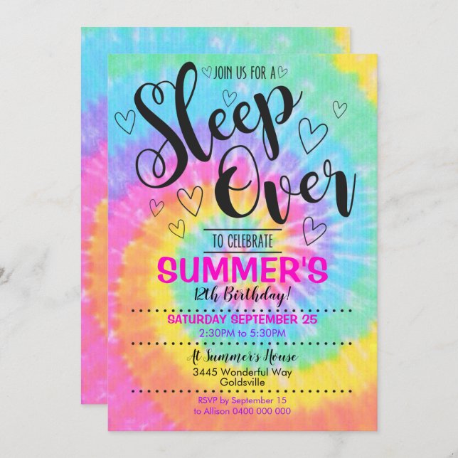Dormir au-dessus de la partie Tie Dye Invitation S (Devant / Derrière)