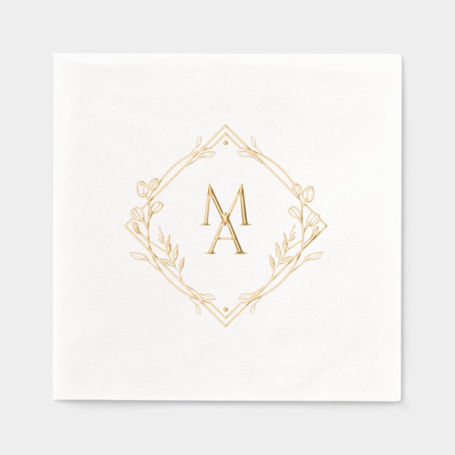 Dorure Serviettes en papier avec monogramme diamant et fl (Recto)