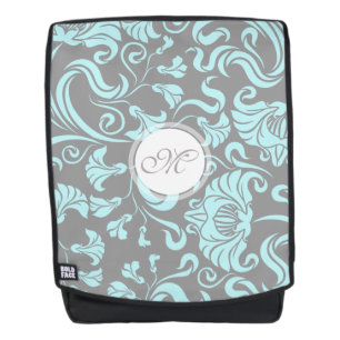 Dos Bleu gris Vintage motif floral Monogramme sac à do