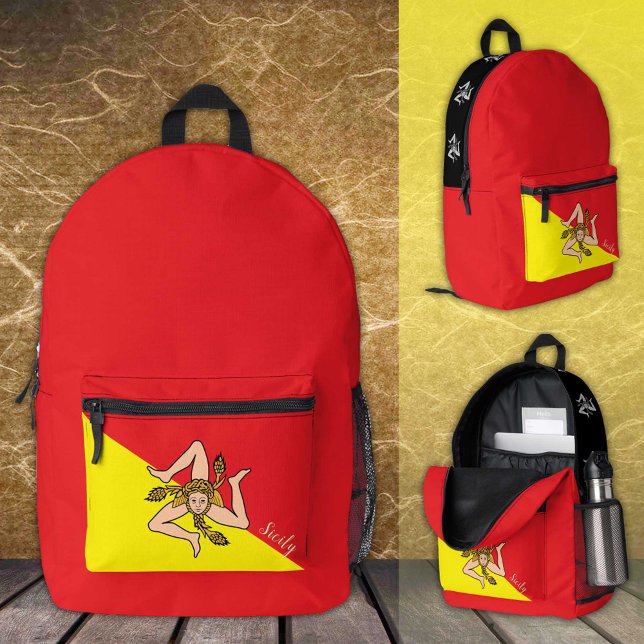 Dos Imprimé Sicile, sac à dos, Drapeau sicilien, Triskelion (Créateur téléchargé)