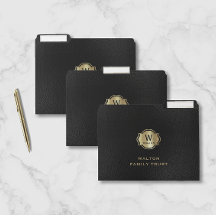 Black Leather Look Elegant Gold Monogram