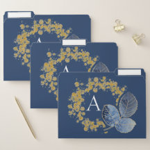 Étincelle d'or et monogramme de feuille bleue Ajou