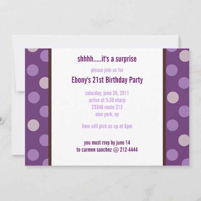 Dot moderne PURPLE 5x7 Invitation Modèle de soirée (Devant)