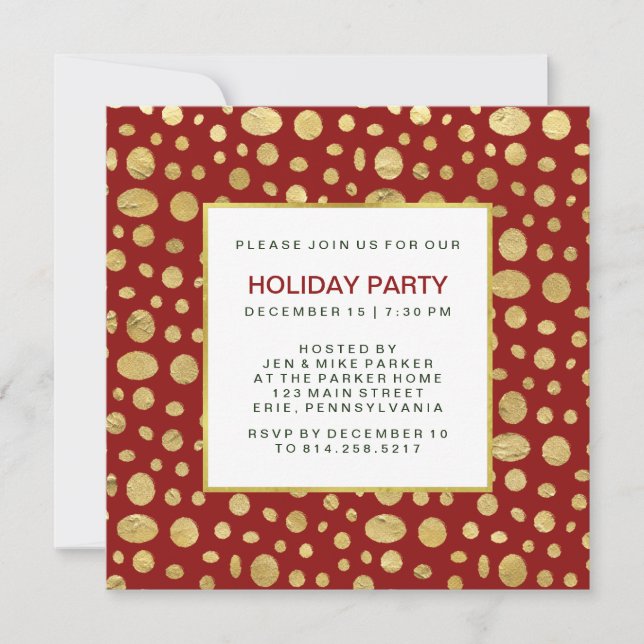 Dotée Gold Christmas Party Invitation sur rouge (Devant)
