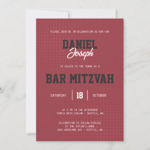 Dots maroon sportif Bar Mitzvah invitation
