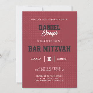 Dots maroon sportif Bar Mitzvah invitation