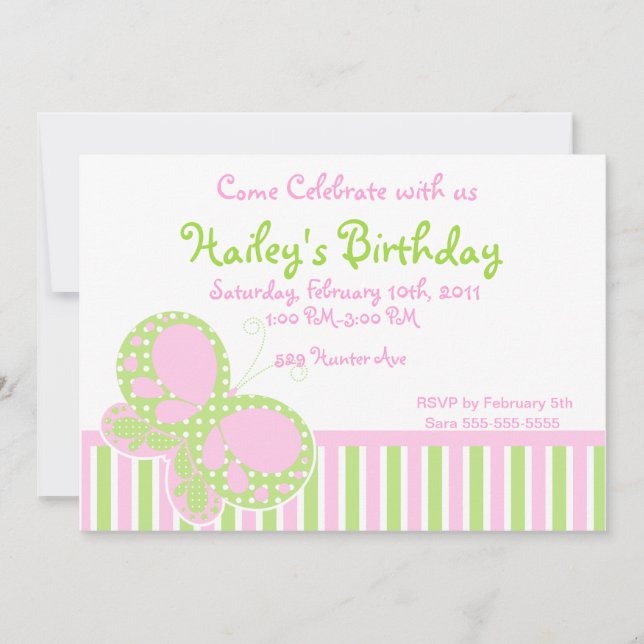 Dots Papillon Invitation d'anniversaire 3 (Devant)