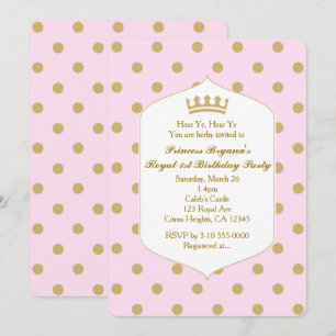Dots roses et dorées Invitations de la princesse R