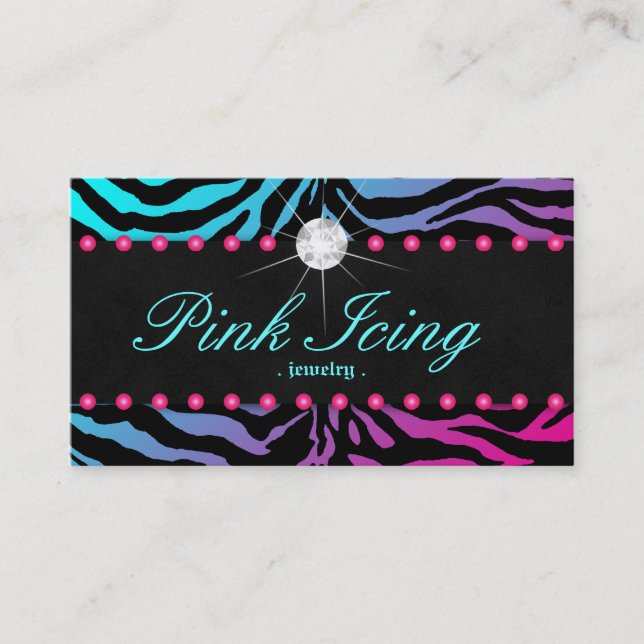Dots roses Zebra, Carte de visite de bijoux, rose  (Devant)