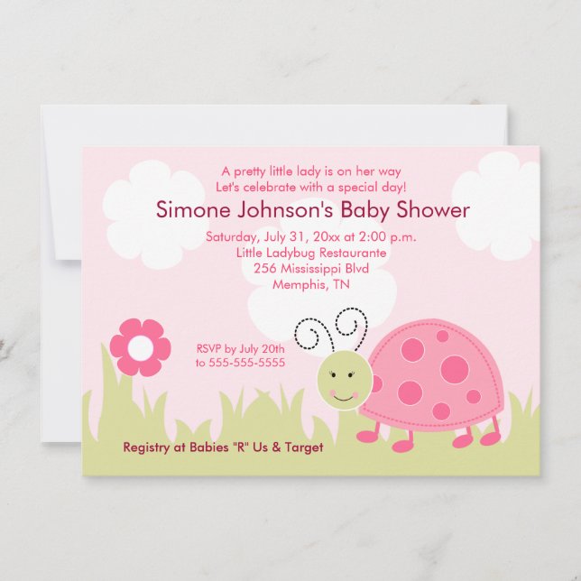 Dottie Ladybug Invitation Baby shower fille 4x6 (Devant)