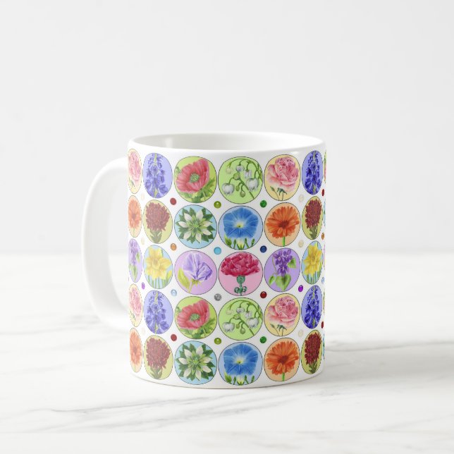 Dotty Birth Flower and Gem Classic Mug (Devant gauche)