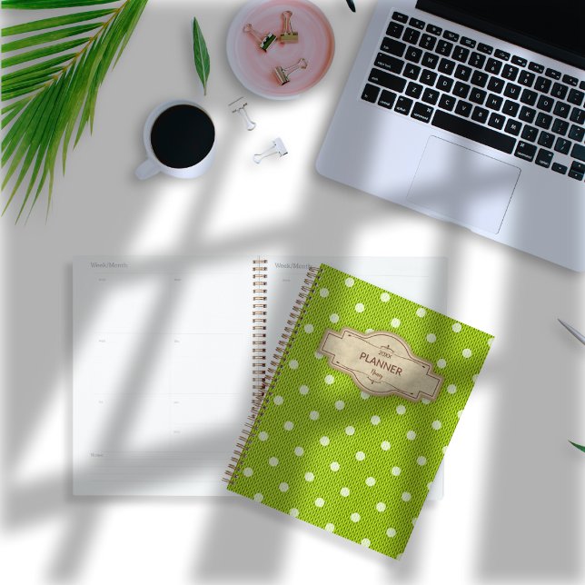 Dotty Delight Green (Dotty Delight Green Planner on the desk. )