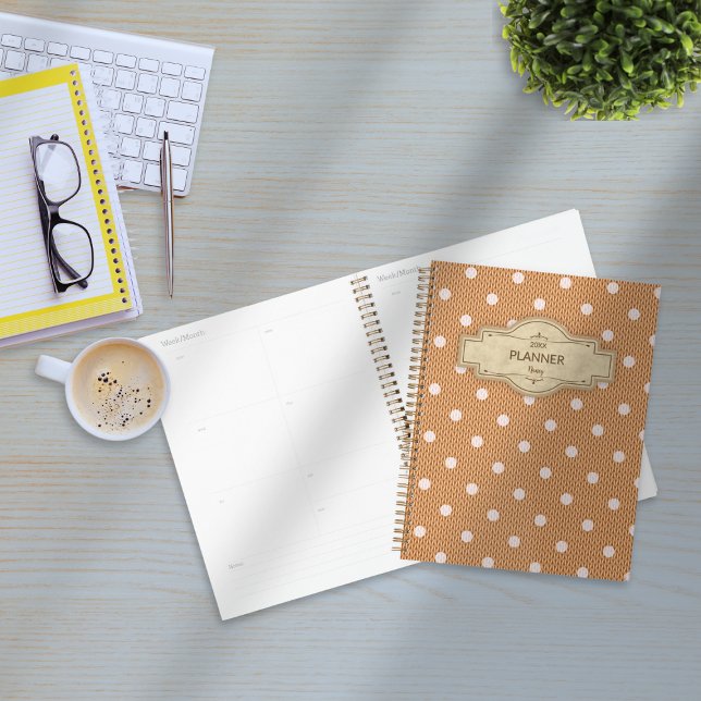Dotty Delight Orange (Dotty Delight Orange Planner on the desk. )