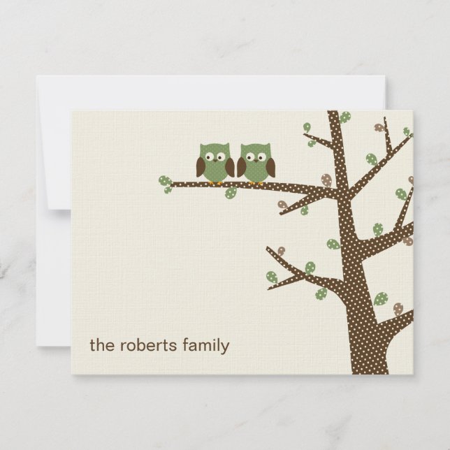 Dotty Owl Twins Merci Cartes Invitation (Devant)