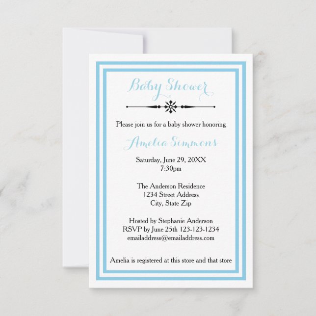 Double Ajustement Bleu - Invitation Baby shower 3x (Devant)