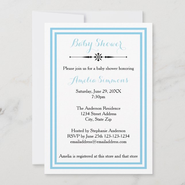 Double Ajustement Bleu - Invitation Baby shower 5x (Devant)