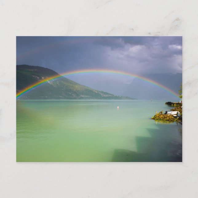Double arc-en-ciel sur une carte postale de fjord (Devant)
