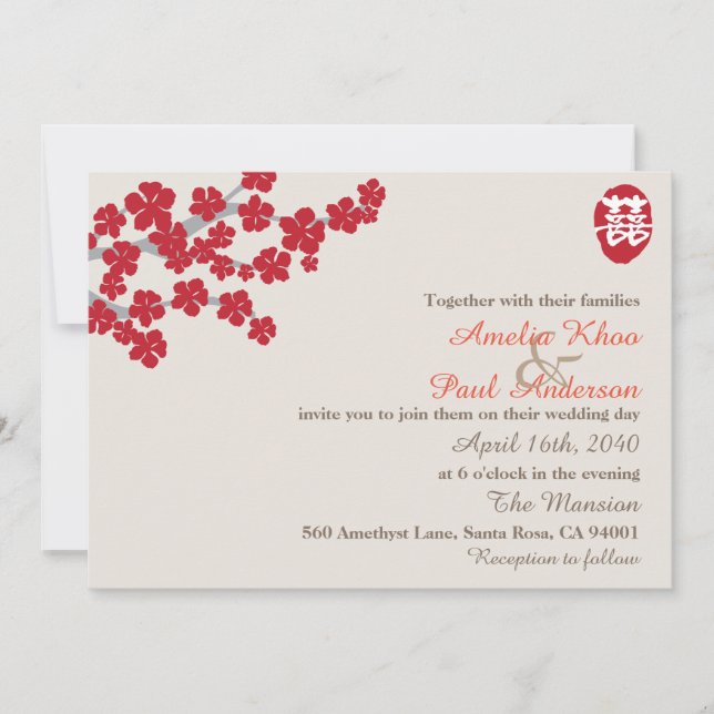 Double Bonheur Faire-part de mariage chinois (Devant)