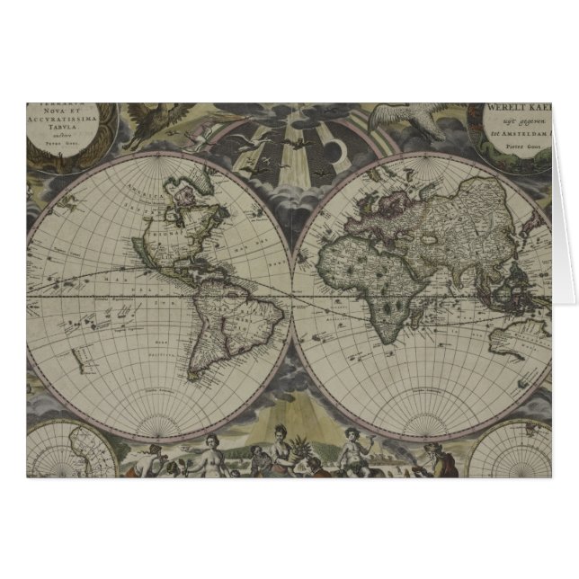 Double carte | 1672 du monde d'hémisphère (Devant horizontal)