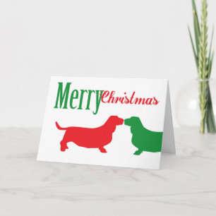Double carte de Noël de chien de basset-hound