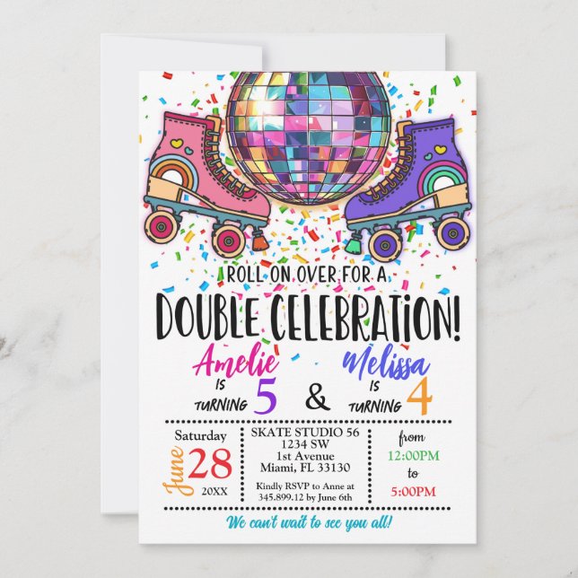 Double Celebration Roller Skating Disco Invitation (Devant)