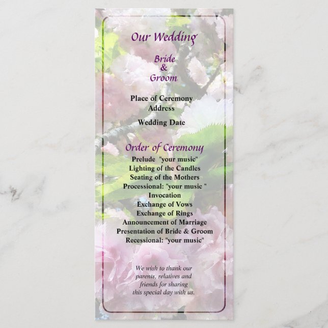 Double Cherry Blossoms Programme de mariage (Devant)