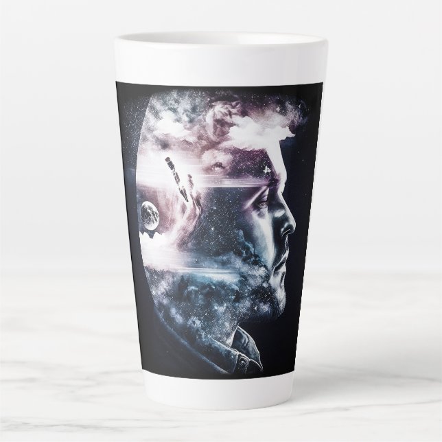 Double exposition homme latte Mug (Devant)
