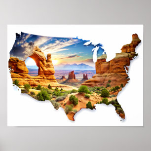 Double Exposition USA Map et Grand Canyon Poster