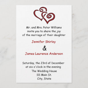 Double faire-part de mariage rouge de coeur