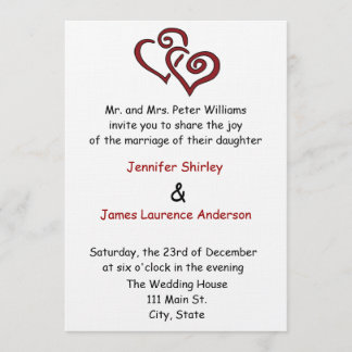 Double faire-part de mariage rouge de coeur