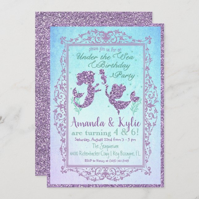 Double Fête de sirène sous la carte d'anniversaire (Devant / Derrière)