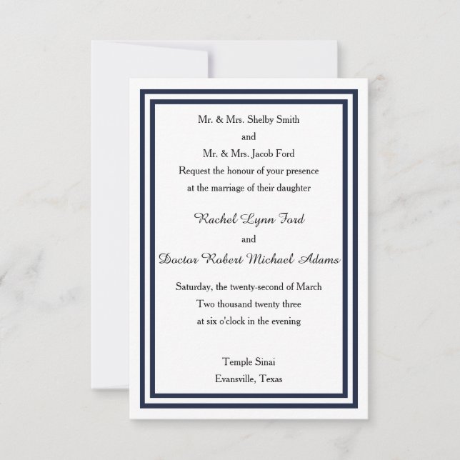 Double garniture Navy -3x5 Invitation de mariage (Devant)