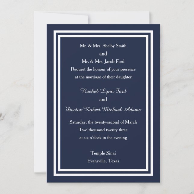 Double garniture Navy - Faire-part de mariage (Devant)