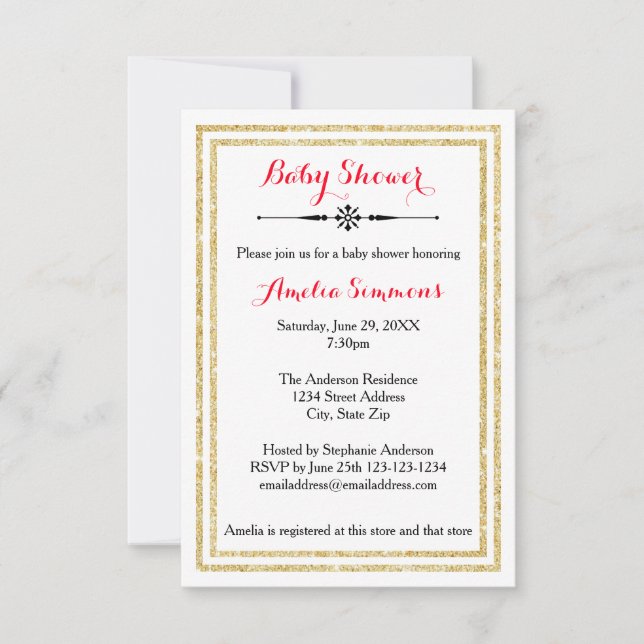 Double Gold Trim - Invitation Baby shower 3x5 (Devant)