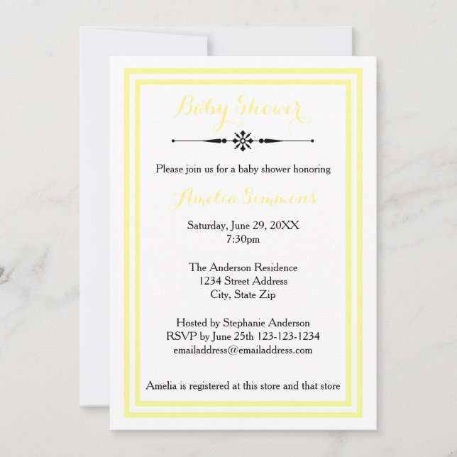 Double Jaune Trim  - Invitation à une Baby Shower (Devant)