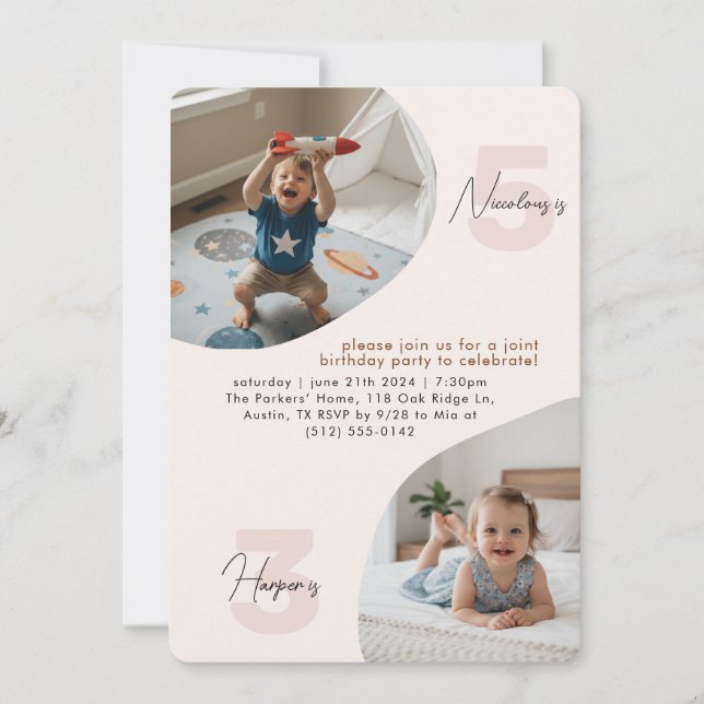 Double Joint Birthday Party Invitations Kids Photo (Devant)